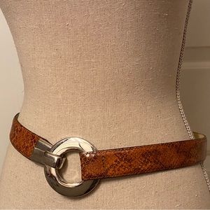 AVIGNON BELT BROWN LEATHER TEXTURED CROC LOOK SILVER O RING BUCKLE SIZE L USA